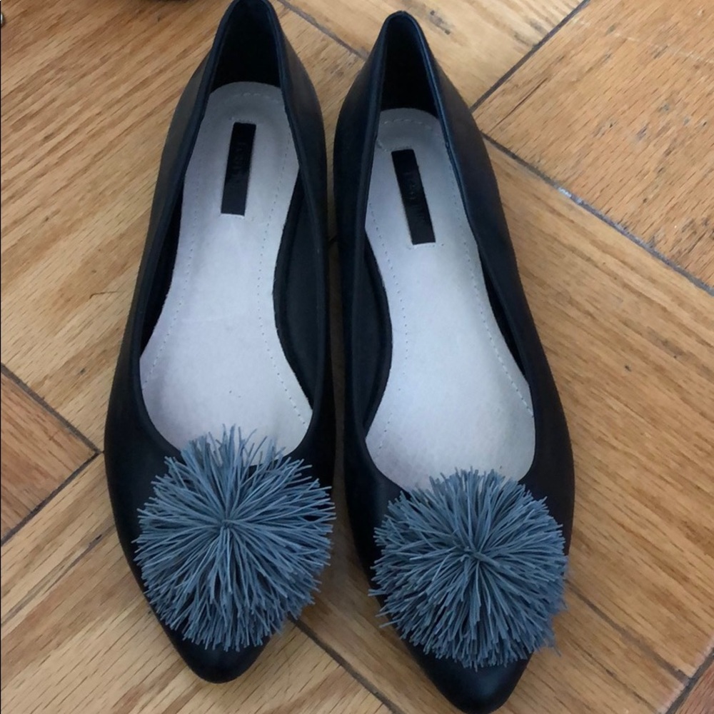 Black Ballet Flats with Pom poms Lost ink brand